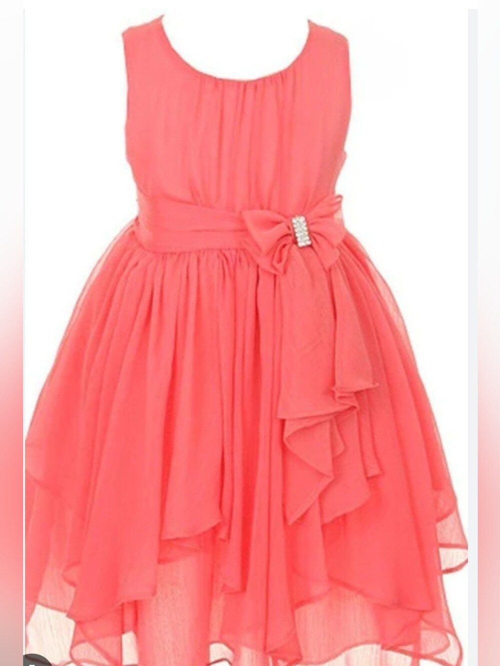 Size 8 Jefiel Coral Bow-Accent Chiffon Party Dress for Girls